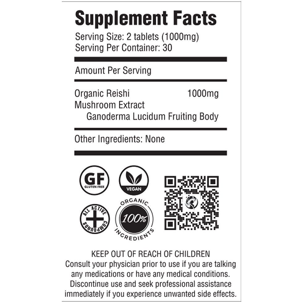 Purest Mushrooms Organic Reishi Mushroom supplement facts