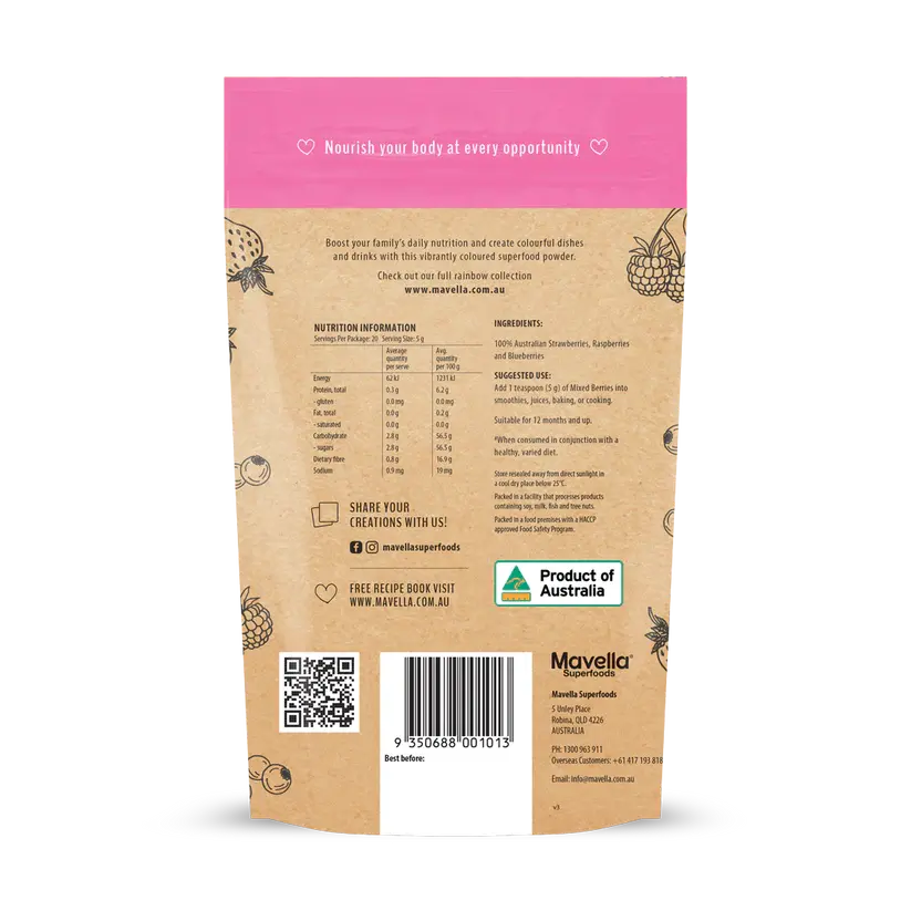 Thumbnail: Mavella Superfoods Australian Mixed Berries Powder nutrition facts