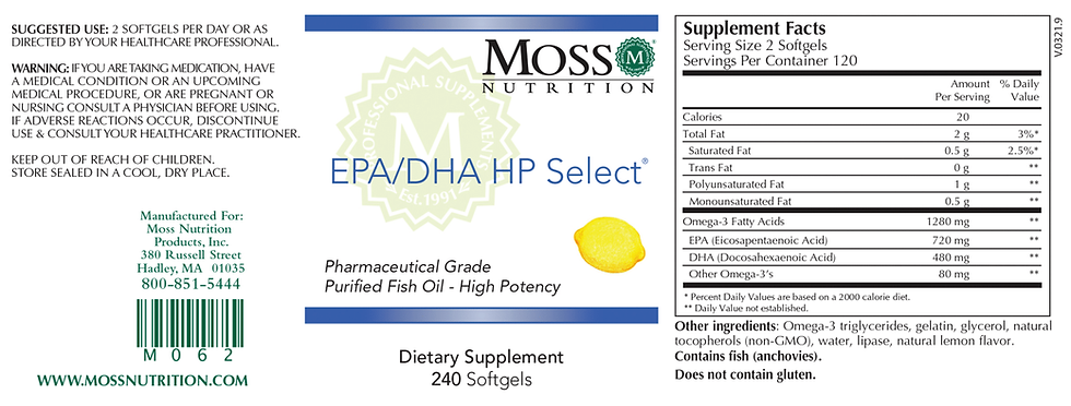 Thumbnail: Moss Nutrition EPA/DHA HP Select product label
