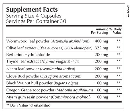 Moss Nutrition Parabotanic Select supplement facts