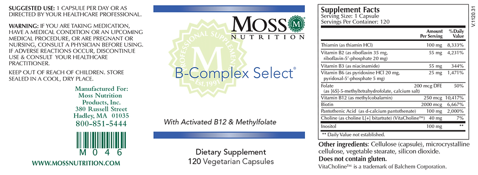 Thumbnail: Moss Nutrition B-Complex Select product label