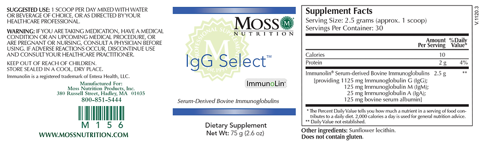Thumbnail: Moss Nutrition IgG Select product label