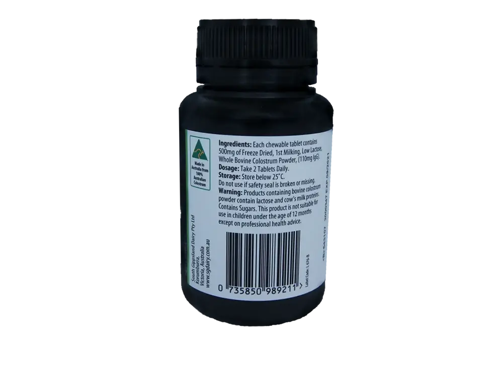 SGD Australian Bio Colostrum chewables supplement facts