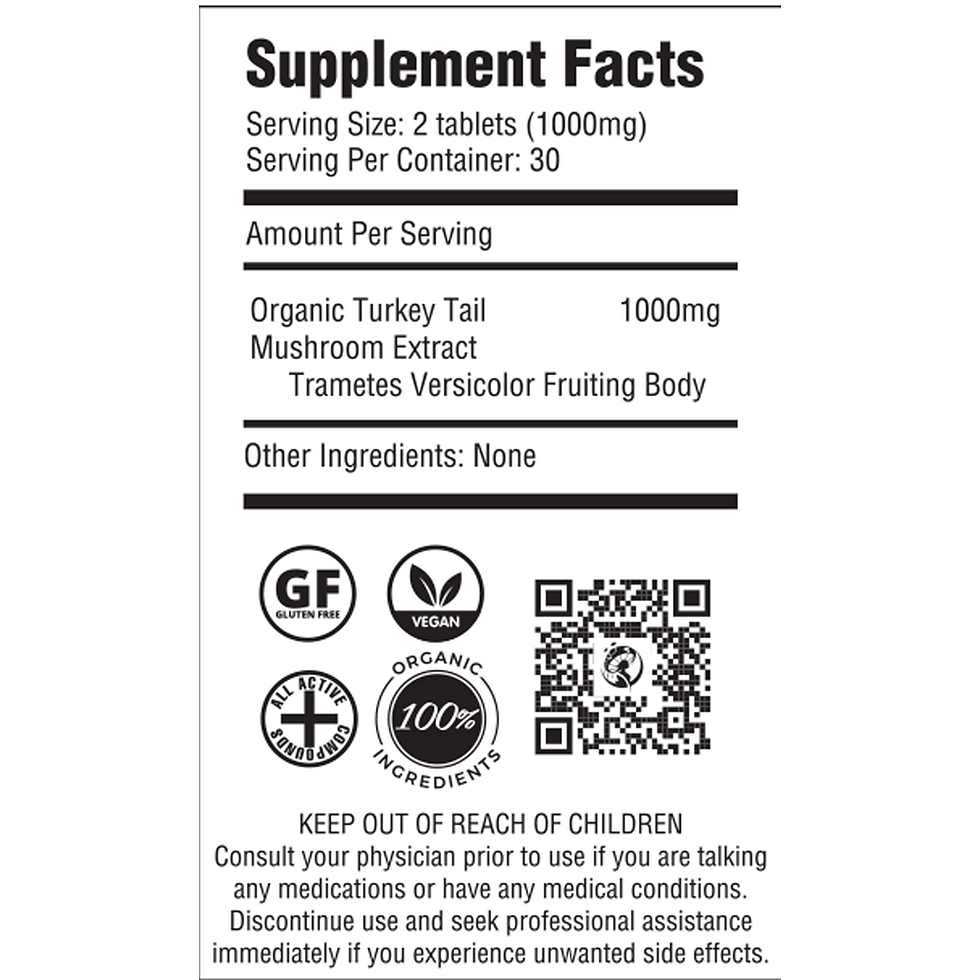 Purest Mushrooms Turkey Tail Mushroom supplement facts