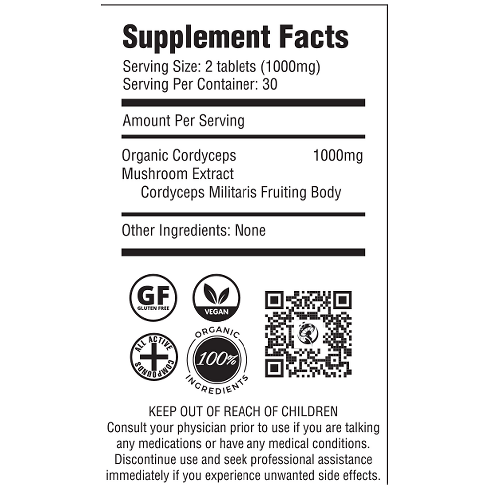 Purest Mushrooms Cordyceps Mushroom supplement facts