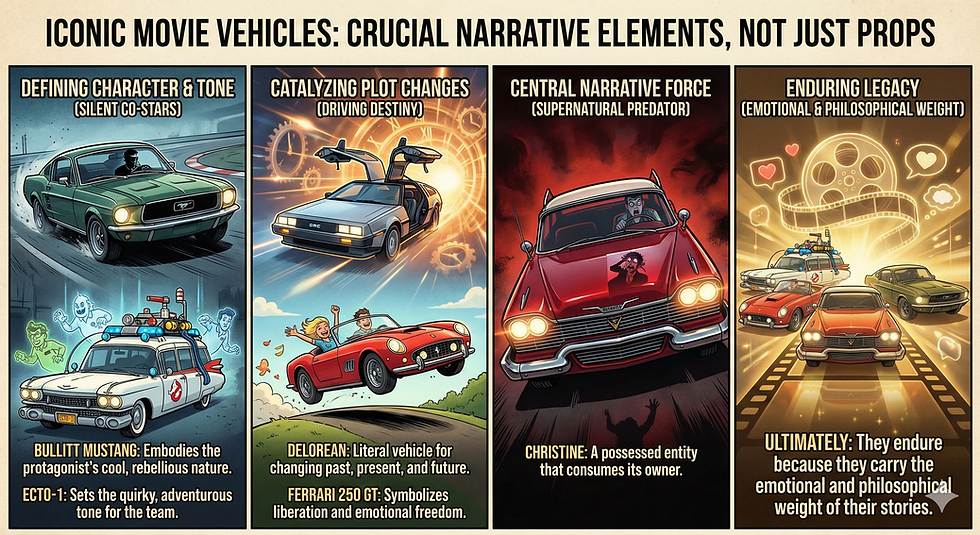 Beyond the Chase: Four Ways Iconic Movie Cars Secretly Drive the Story