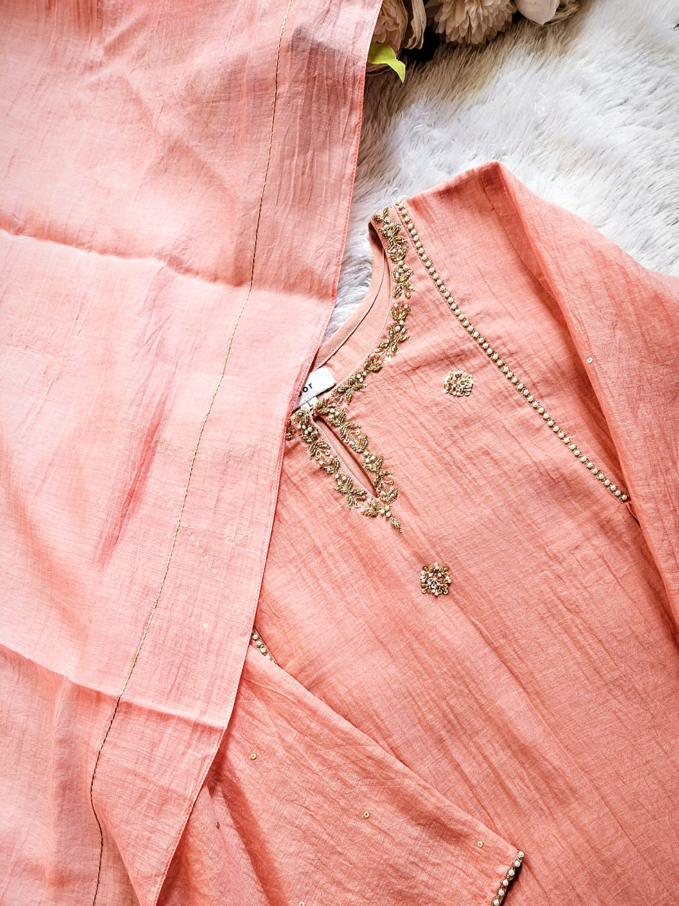 HN182 - Chanderi Top with Chanderi Dupatta and Mulcotton Pants