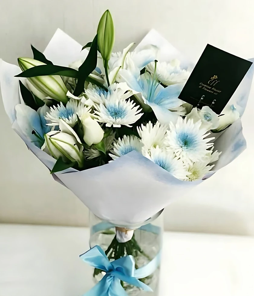 Indulge in luxury with our Blue Mist Flower Bouquet