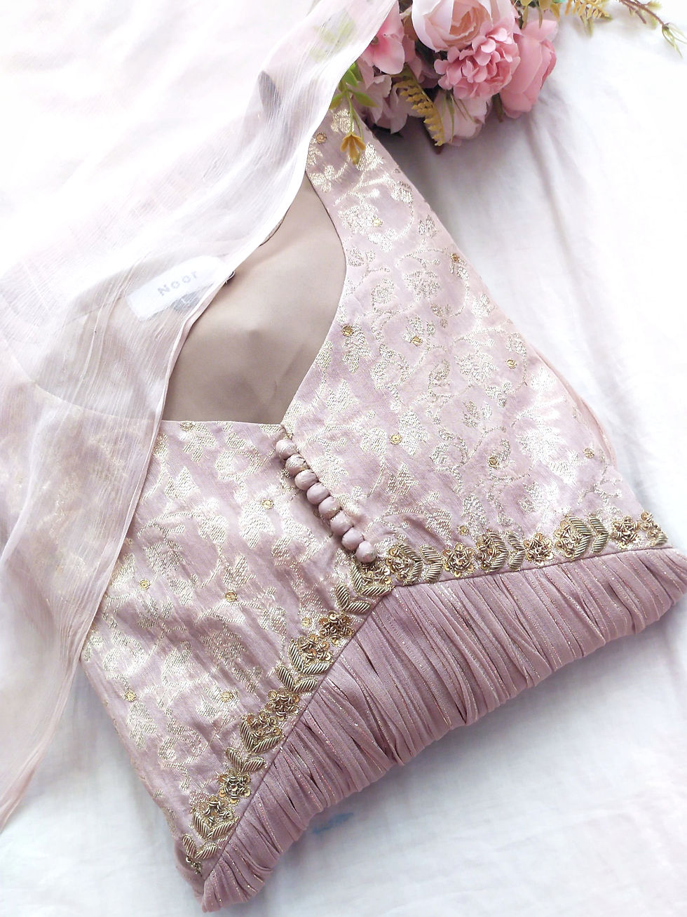 HN023 - Zardosi Worked Chinnon Top with Soft Chiffon Dupatta