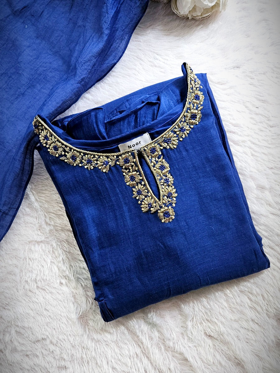 HN161 - Hand Embroidered Chandheri Top with Dupatta and bottom