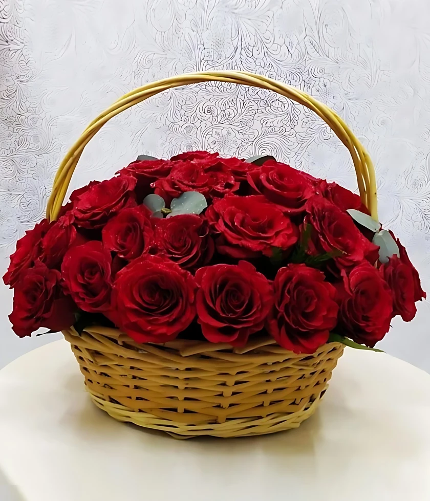 Convey affection with our Basket of Love Flower Bouquet, featuring beautifully arranged roses in an elegant basket.