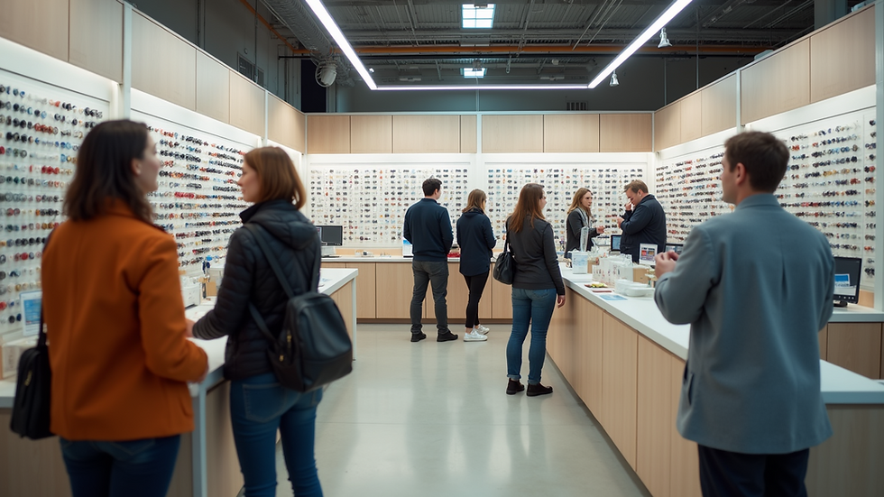 High angle view of a Costco hearing aid center with customers browsing