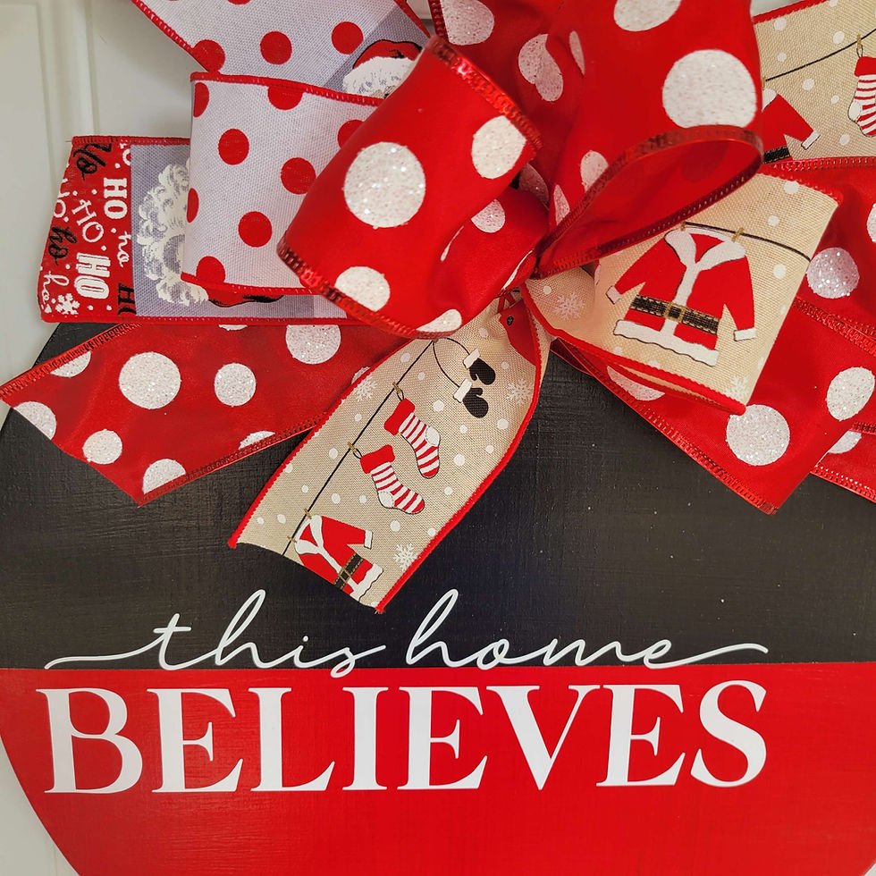 Thumbnail: Christmas wreath,  This House Belives sign, Christmas door 