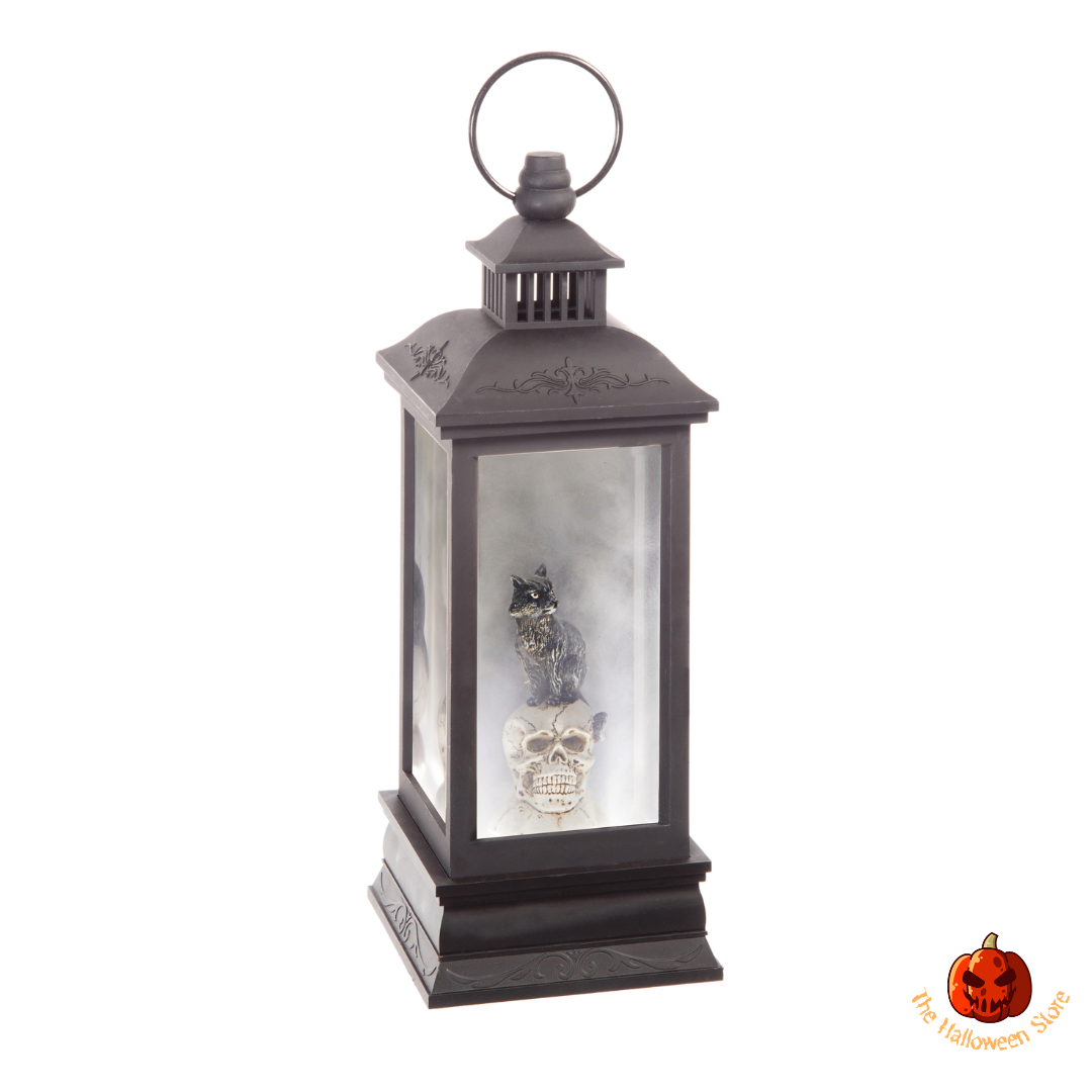 Halloween Cat & Skull Fog-Effect Water Spinner Lantern - 28cm