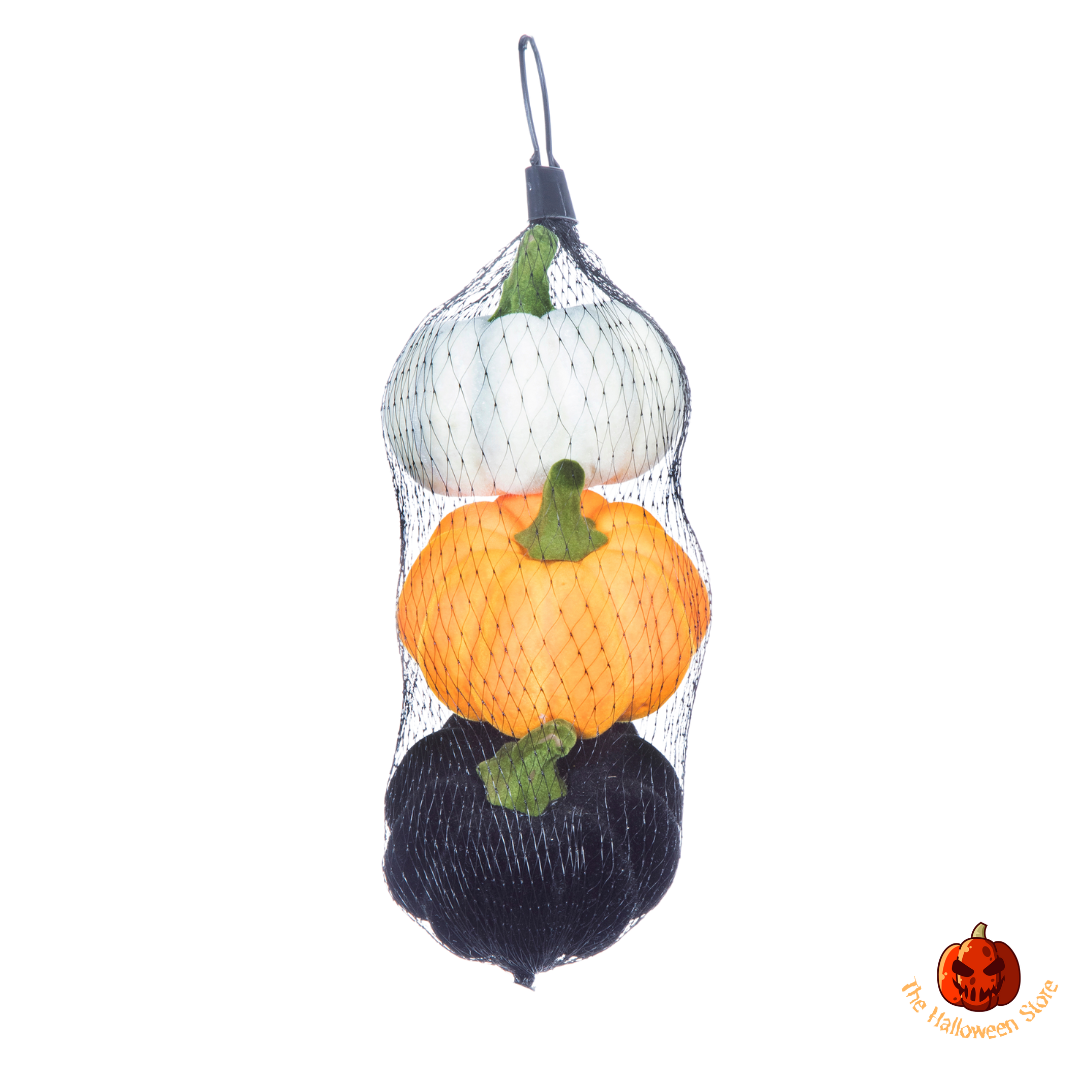 Flocked Pumpkin in Black, Orange, and Cream 3pcs - 7cm