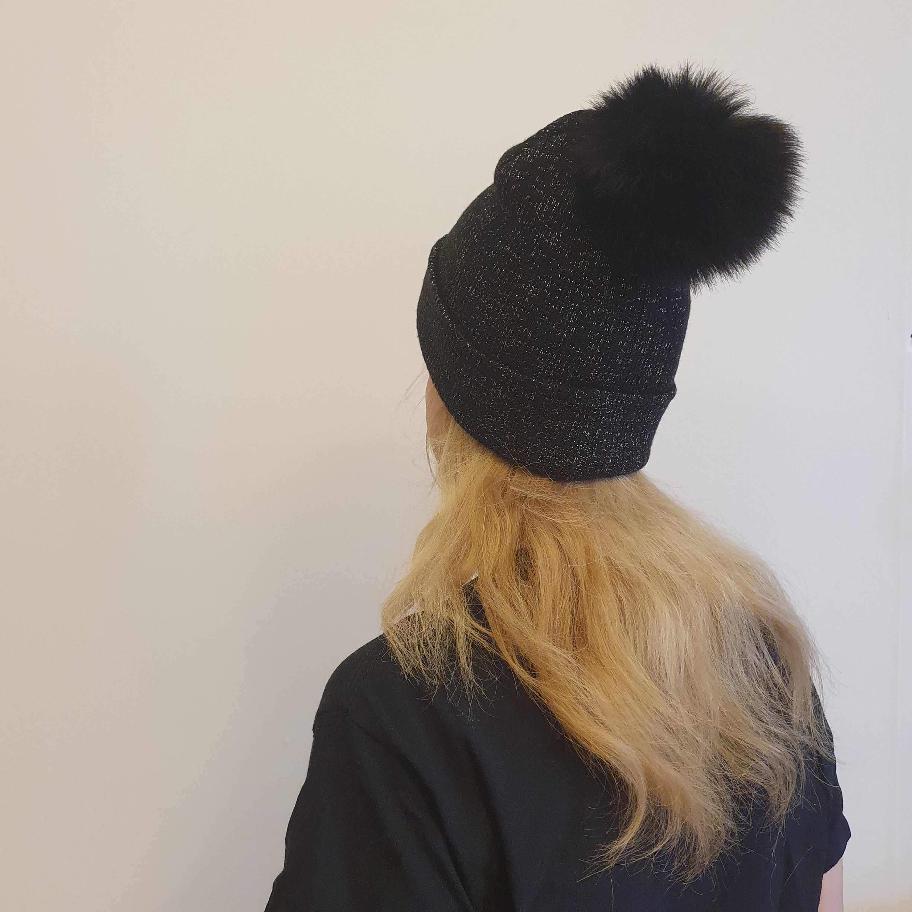 Black glitter knit EMF hat