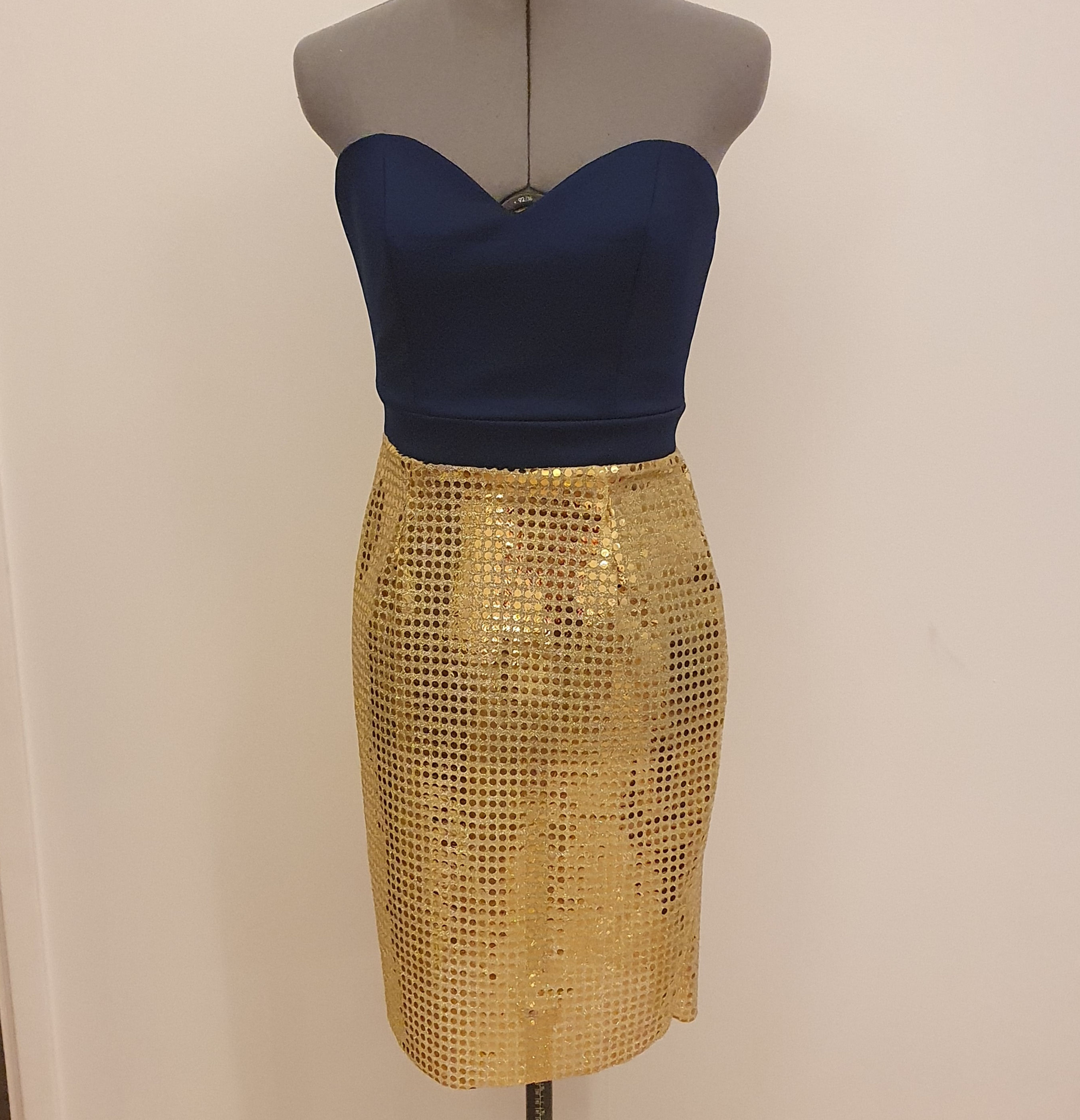 Blue gold evening gown