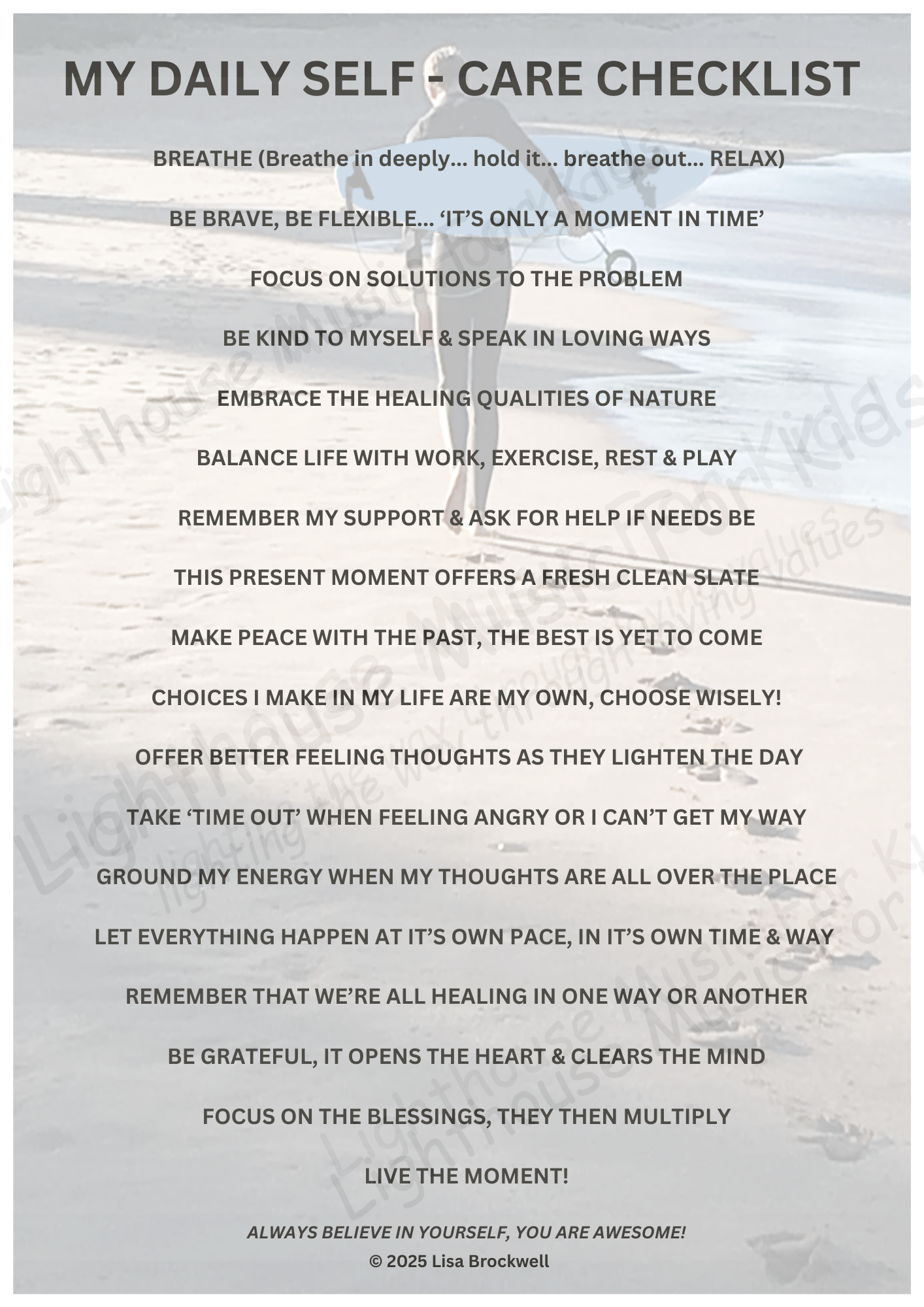 A3 MY DAILY SELF - CARE CHECKLIST (Surfer Backdrop)