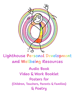 Lighthouse Personal Development & Wellbeing Resources icon with subtitles: audio book, video & booklet, posters, and poetry