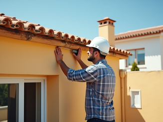 Surveyor examining a house exterior in Gandia, checking for structural issues