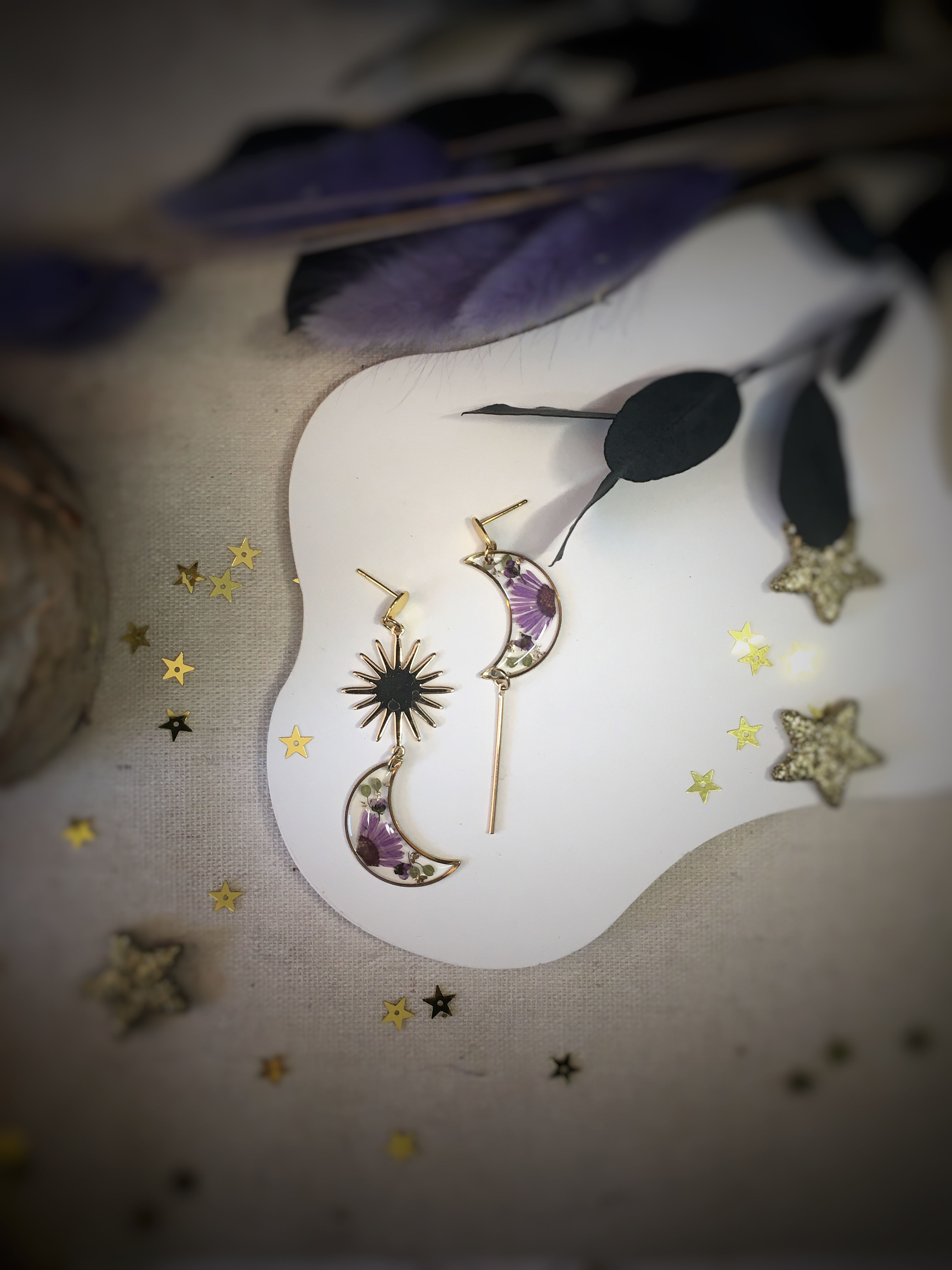 LUNE violette boucles dépareillées 