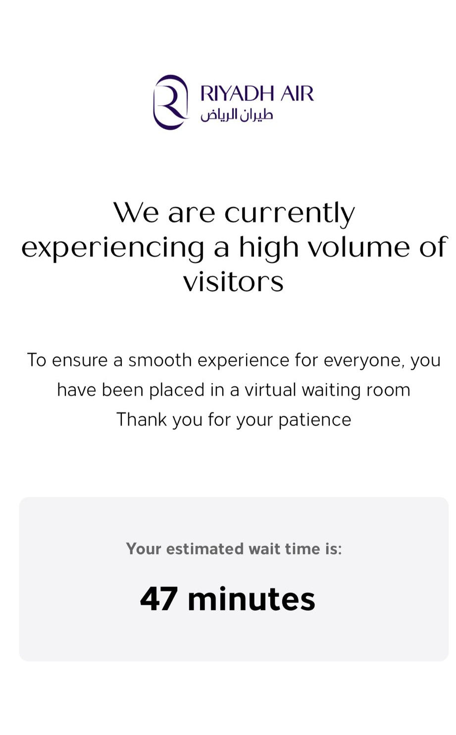 Riyadh Air queue sign up time of 47 minutes