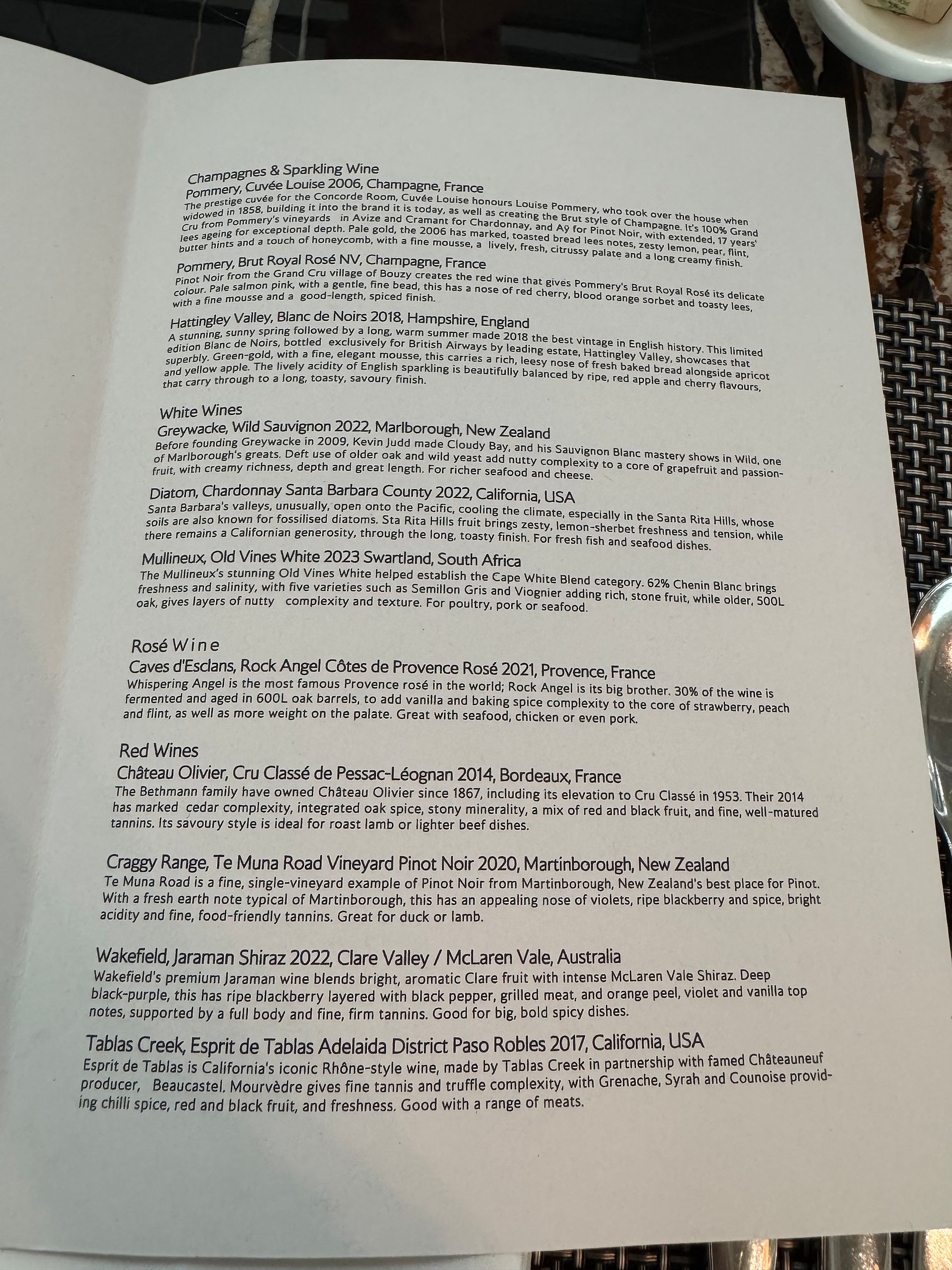 The Concorde Room Menu - Wine Menu April 2025