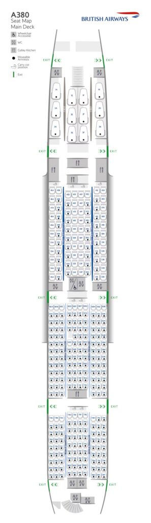 British Airways A380 main deck seat map