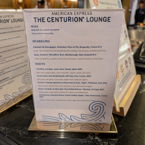 Wine list Wine list at the Amex Centurion Lounge Heathrow Terminal 3