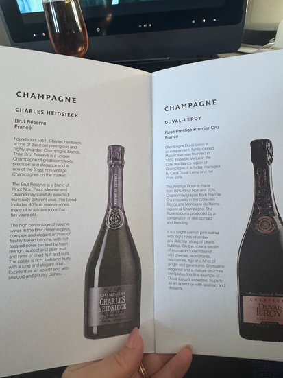 QR4 Business Class menu champagne