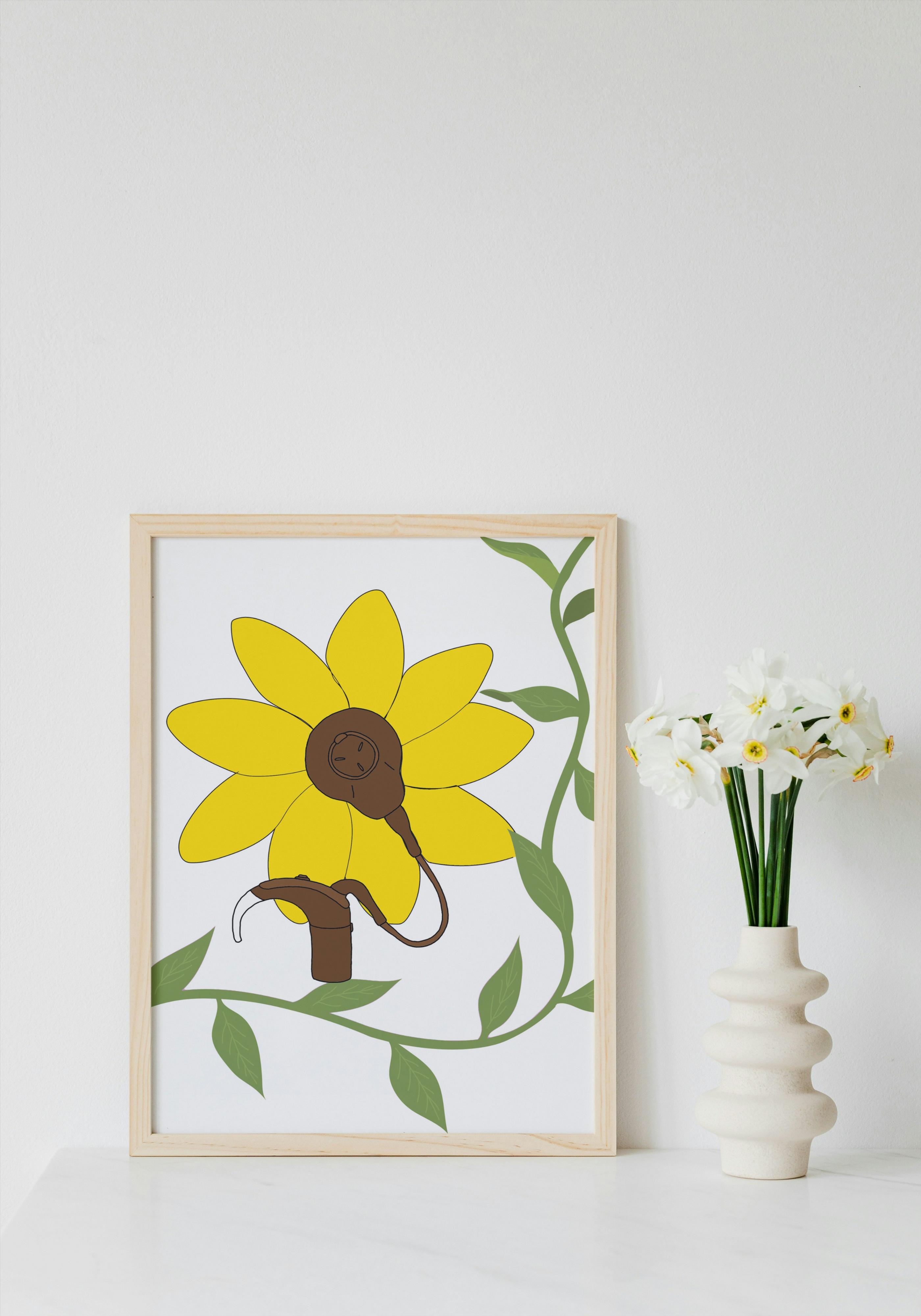 Cochlear Implant & Sunflower with leaves Wall Print