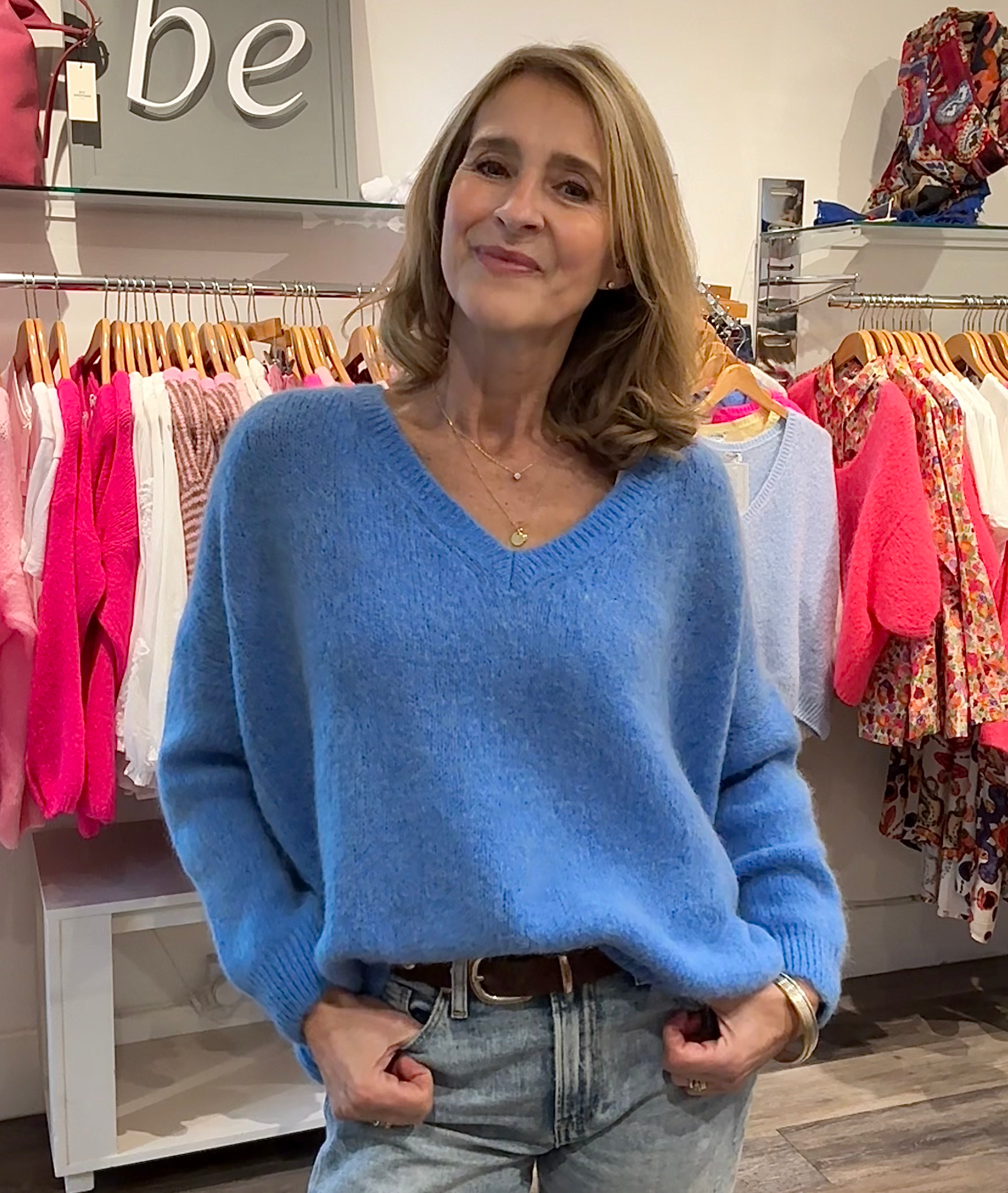 Italian Collection Cornflower Alpaca V-Neck Boxy Jumper