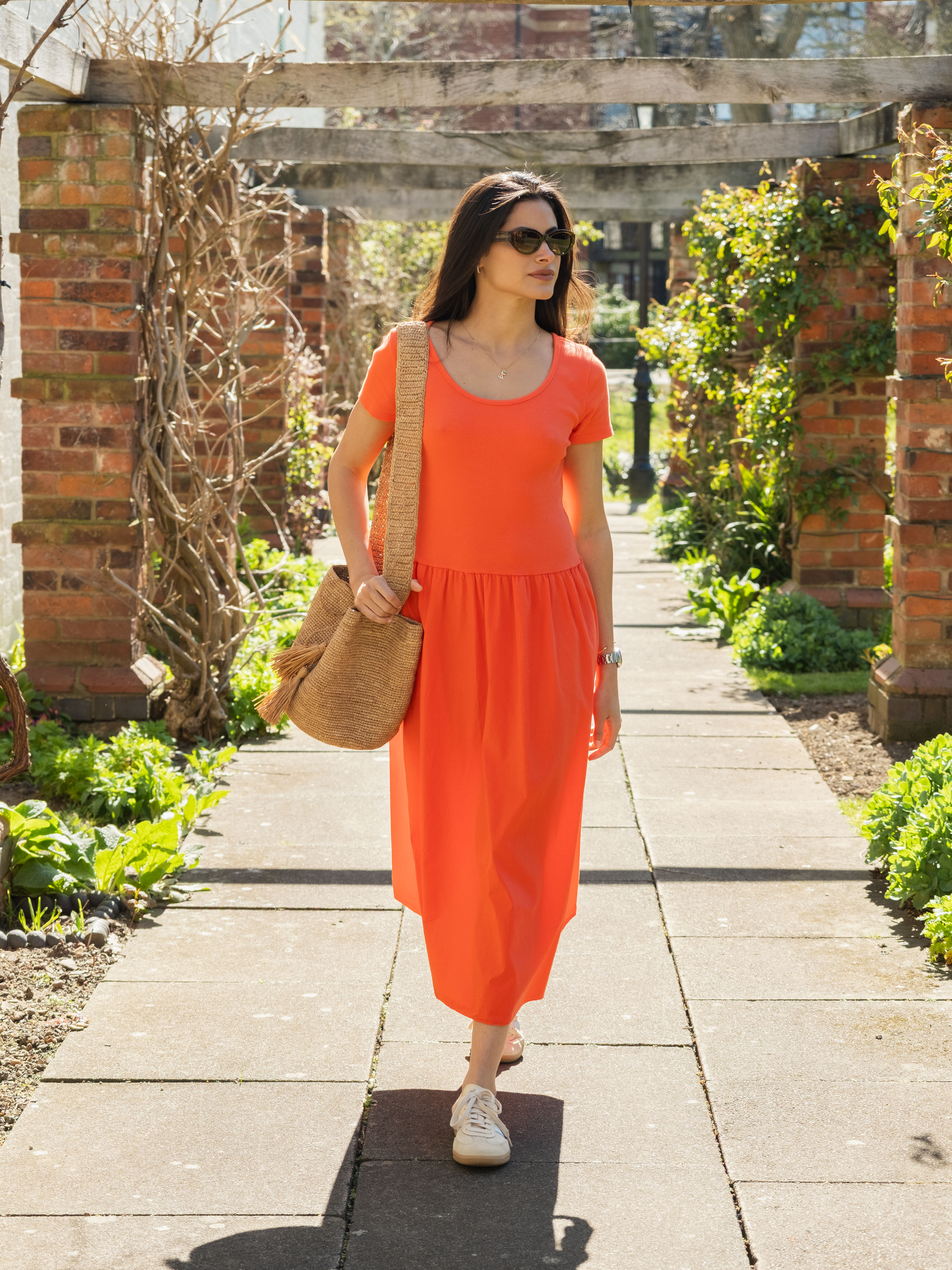 Italian Collection Cotton Orange Poplin Midi Dress