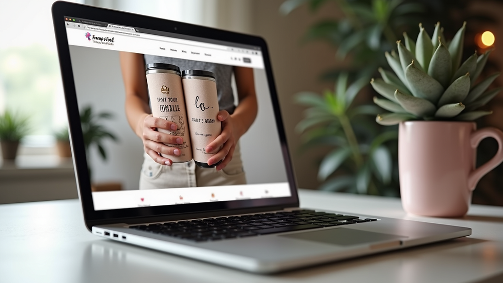 Eye-level view of a laptop screen showing a personalized gift website