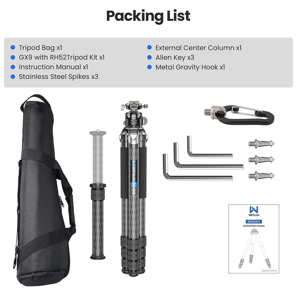 Miniatura: WEYLLAN GX9 Heavy Duty Carbon Fiber Tripod Compact Camera Tripod Monopod Tube 40