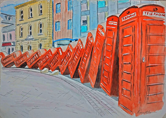 Old London Road, watercolour & ink painting