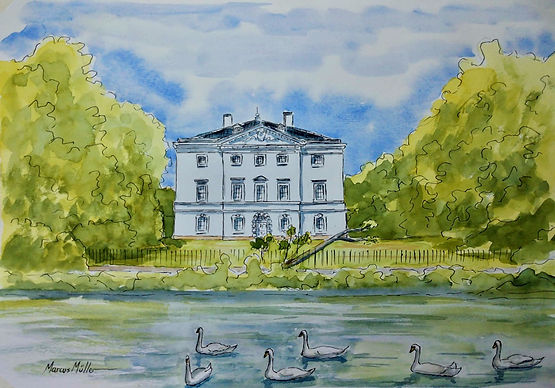 Marble Hill House, watercolour & ink painting