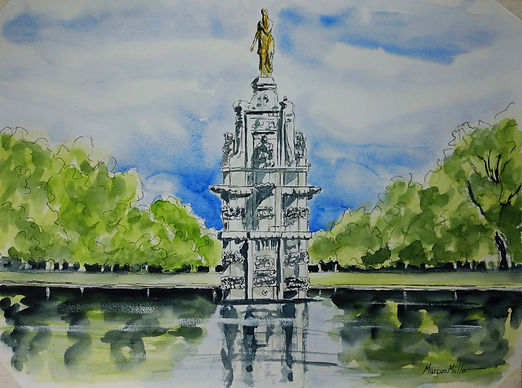 Diana Statue, watercolour & ink statue