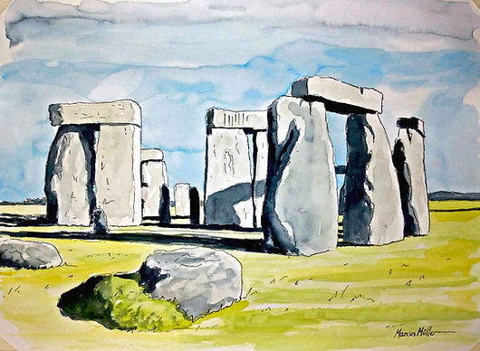 Stonehenge, watercolour & ink painting