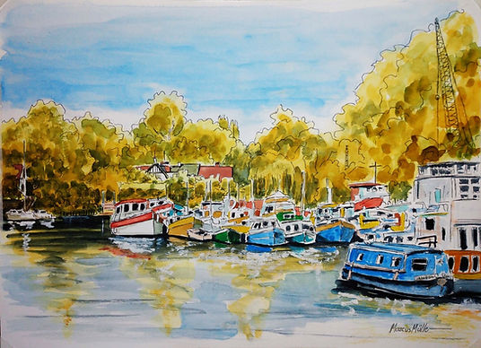Eel Pie Island, watercolour & ink painting