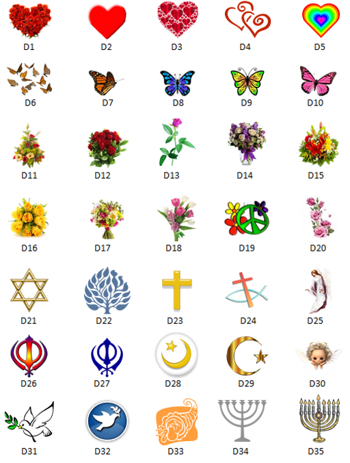 Items to be used as page decorations, marker symbols, or commemorations