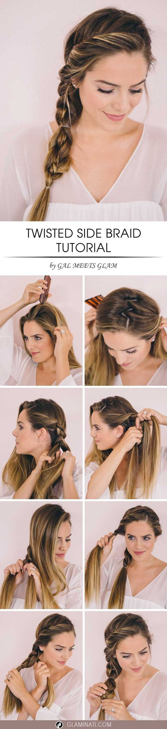 A side braid is trendy right now. It is perfect for everyday wear and some fancy parties. A twisted braid looks terrific with evening gowns and it is more creative than a regular updo.: