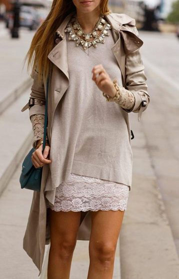 trench + sweater + statement necklace  http://www.missesdressy.com/blog/statement-necklaces.html