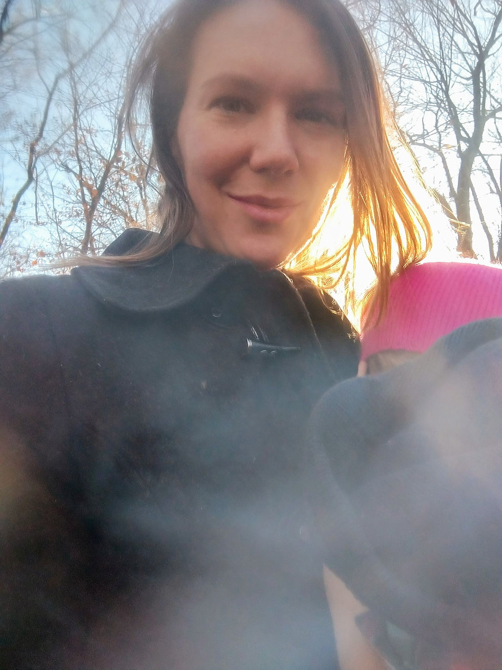 Artist Rachel Goebel on nature walk with one of her littles. Walking for creative ideation.