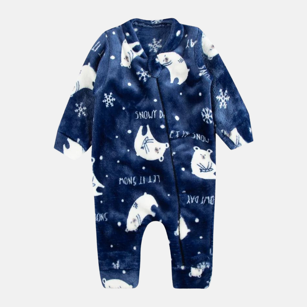 Macacão em fleece Azul marinho com estampa de ursos polares