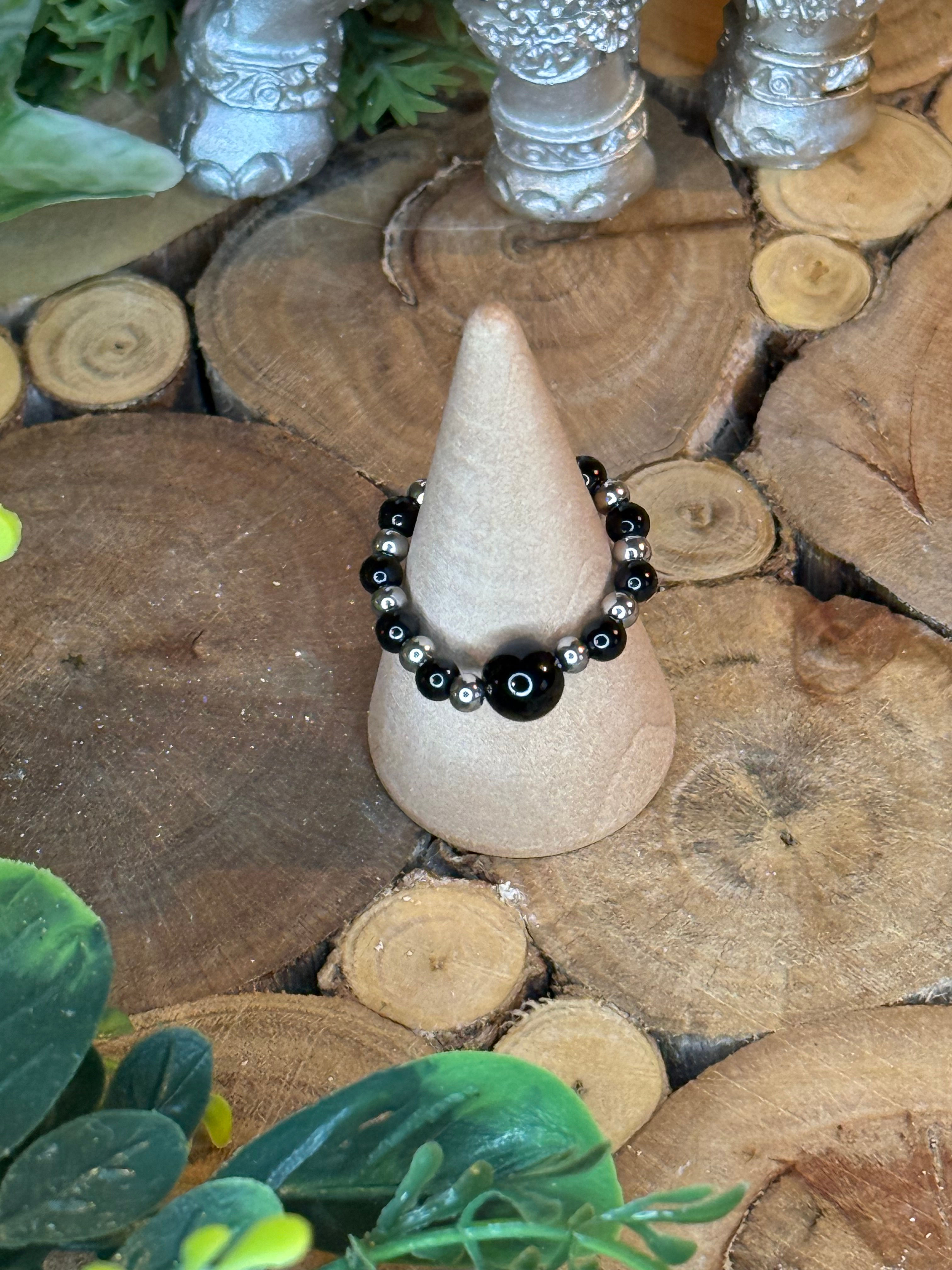 Bague Perle Hématite-Onyx