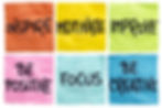 inspire, motivate, improve, be positive, focus, be creative - a set of isolated crumpled sticky note