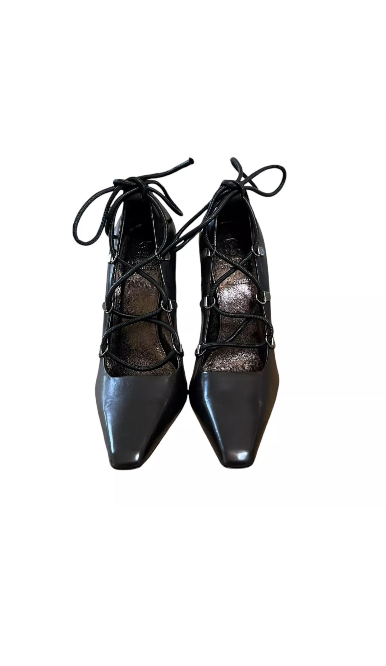Brunello Cucinelli Leather Lace-Up Black Pumps Size 6.5