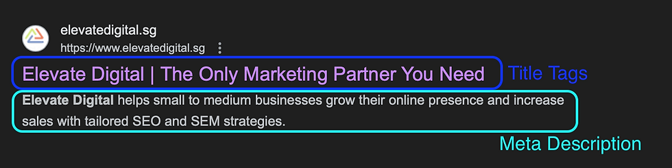 Title tags and meta description for Elevate Digital