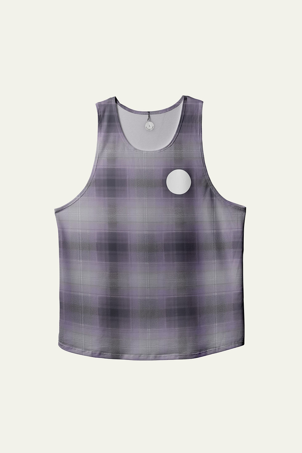 Plaid Singlet · singlet para correr a cuadros gris y lila · vista frontal